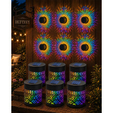 (Colored light-6pcs, -) Solar Mandala Projector Waterproof Outdoor, Metal Fence Light