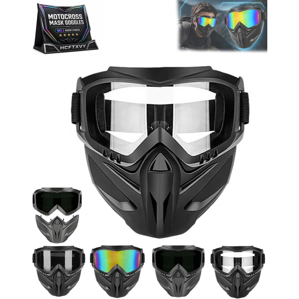 (#D, -) Detachable Full Face Goggle Mask, Anti-Fog Windproof Shield 5437706532989