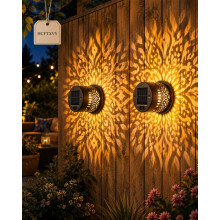 (Warm light-2pcs, -) Solar Mandala Projector Waterproof Outdoor, Metal Fence Light