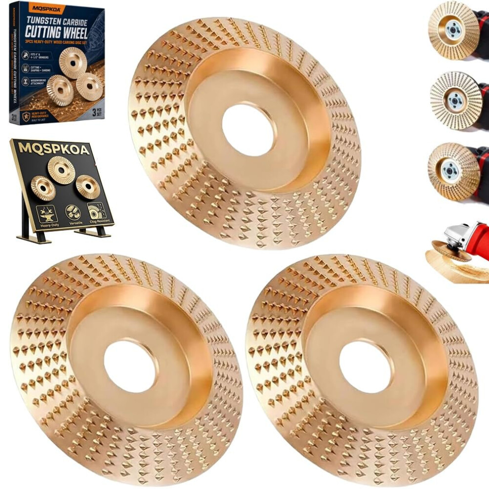 (3*Curved Surface, -) 3Pcs Tungsten Carbide Wood Carving Disc, 4" & 4-1/2" Grinder 5437706533634