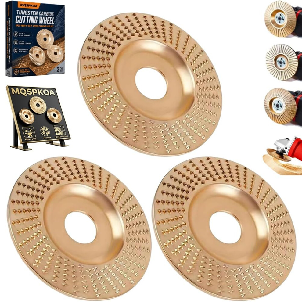 (3*Flat Surface, -) 3Pcs Tungsten Carbide Wood Carving Disc, 4" & 4-1/2" Grinder 5437706533658