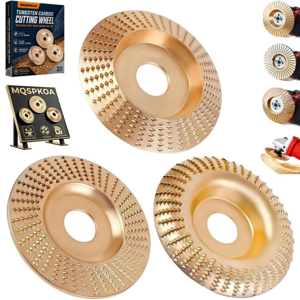 (3Pcs*Mix, -) 3Pcs Tungsten Carbide Wood Carving Disc, 4" & 4-1/2" Grinder 5437706533665