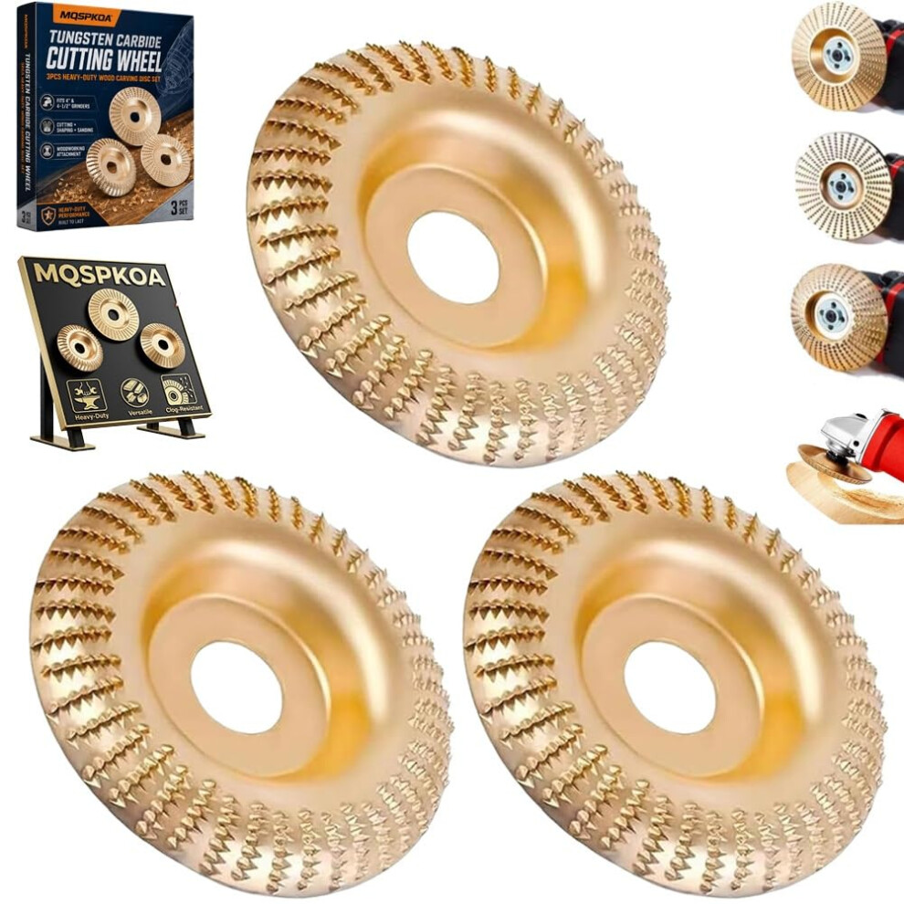 (3*Circular Arc, -) 3Pcs Tungsten Carbide Wood Carving Disc, 4" & 4-1/2" Grinder 5437706533641