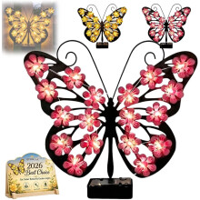 (1pc Pink, -) Solar Butterfly Metal Wall Decor, Waterproof LED Garden Light