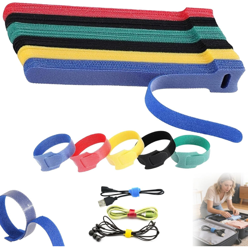 (200Pcs, -) T-Type Adhesive Fastener Tape, Reusable Cable Ties 30Pcs 5437706539957