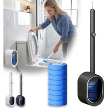 (Grey+8pcs Brush Heads, -) Sistem de perie de toaletă de unică folosință, lavete autocurățante 32 de rezerve