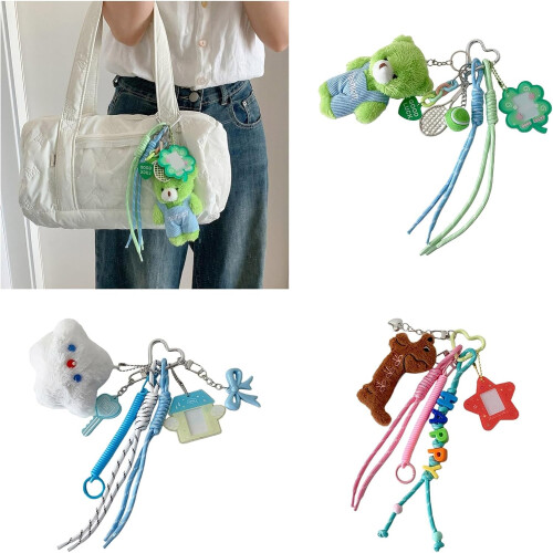 (Green, -) Bear Keychain Clip, Plush Backpack Holder Accessory 1
