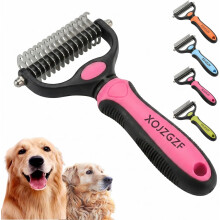 (Pink-L, -) Dual Tooth Pet Grooming Comb, Deshedding Brush for Dogs Cats