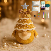 (Unfinished-C, -) DIY Crochet Christmas Tree Gnome Kit, Learn to Crochet Starter