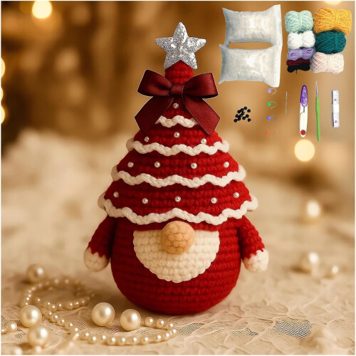 (Unfinished-D, -) Kit de ganchillo de gnomo de Navidad, sin terminar 2
