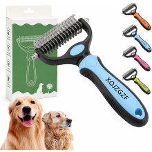 (Blue-L, -) Dual Tooth Pet Grooming Comb, Deshedding Brush for Dogs Cats