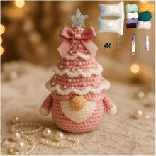 (Unfinished-D, -) DIY Crochet Christmas Tree Gnome Kit, Learn to Crochet Starter
