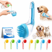 (Blue-Coarse Teeth, -) 2-in-1 Pet Bath & Grooming Brush, Shampoo Dispenser Scrubber