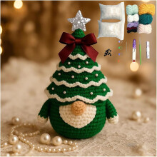 (Unfinished-F, -) DIY Crochet Christmas Tree Gnome Kit, Learn to Crochet Starter