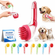 (Red-Coarse Teeth, -) 2-in-1 Pet Bath & Grooming Brush, Shampoo Dispenser Scrubber