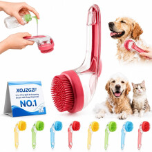 (Red-Fine Teeth, -) 2-in-1 Pet Bath & Grooming Brush, Shampoo Dispenser Scrubber