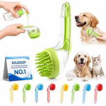 (Green-Coarse Teeth, -) 2-in-1 Pet Bath & Grooming Brush, Shampoo Dispenser Scrubber