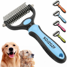 (Blue-S, -) Dual Tooth Pet Grooming Comb, Deshedding Brush for Dogs Cats