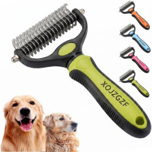 (Green-L, -) Dual Tooth Pet Grooming Comb, Deshedding Brush for Dogs Cats