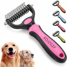 (Pink-S, -) Dual Tooth Pet Grooming Comb, Deshedding Brush for Dogs Cats