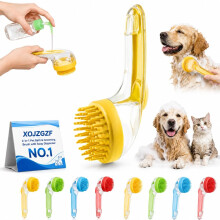 (Yellow-Coarse Teeth, -) 2-in-1 Pet Bath & Grooming Brush, Shampoo Dispenser Scrubber
