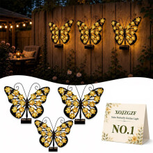 (3PCS, -) Solar Butterfly Garden Light, Metal Wall Hanging Fence Decor