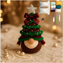 (Unfinished-A, -) DIY Crochet Christmas Tree Gnome Kit, Learn to Crochet Starter