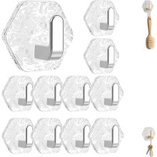 (Silver-10PCS, -) Water Ripple Hexagonal Self Adhesive Hooks, Gold 5PCS