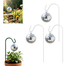 (White*3, -) Mini țăruși de grădină în formă de glob disco, ornamente retro cu oglindă în stilul anilor '70