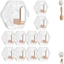 (Gold-10PCS, -) Water Ripple Hexagonal Self Adhesive Hooks, Gold 5PCS