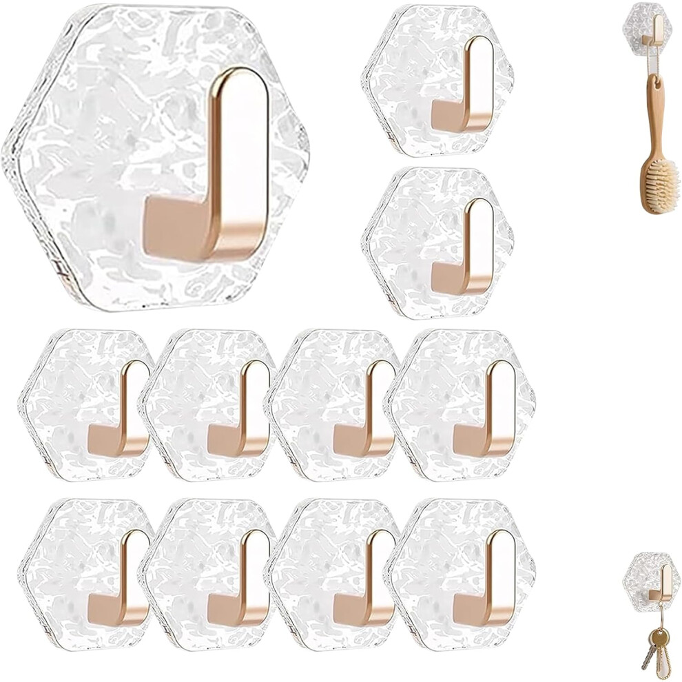 (Gold-10Pcs, -) Water Ripple Hexagonal Self Adhesive Hooks, Gold 5Pcs 5437706549390