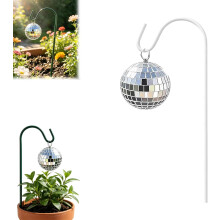 (White*1, -) Mini țăruși de grădină în formă de glob disco, ornamente retro cu oglindă în stilul anilor '70