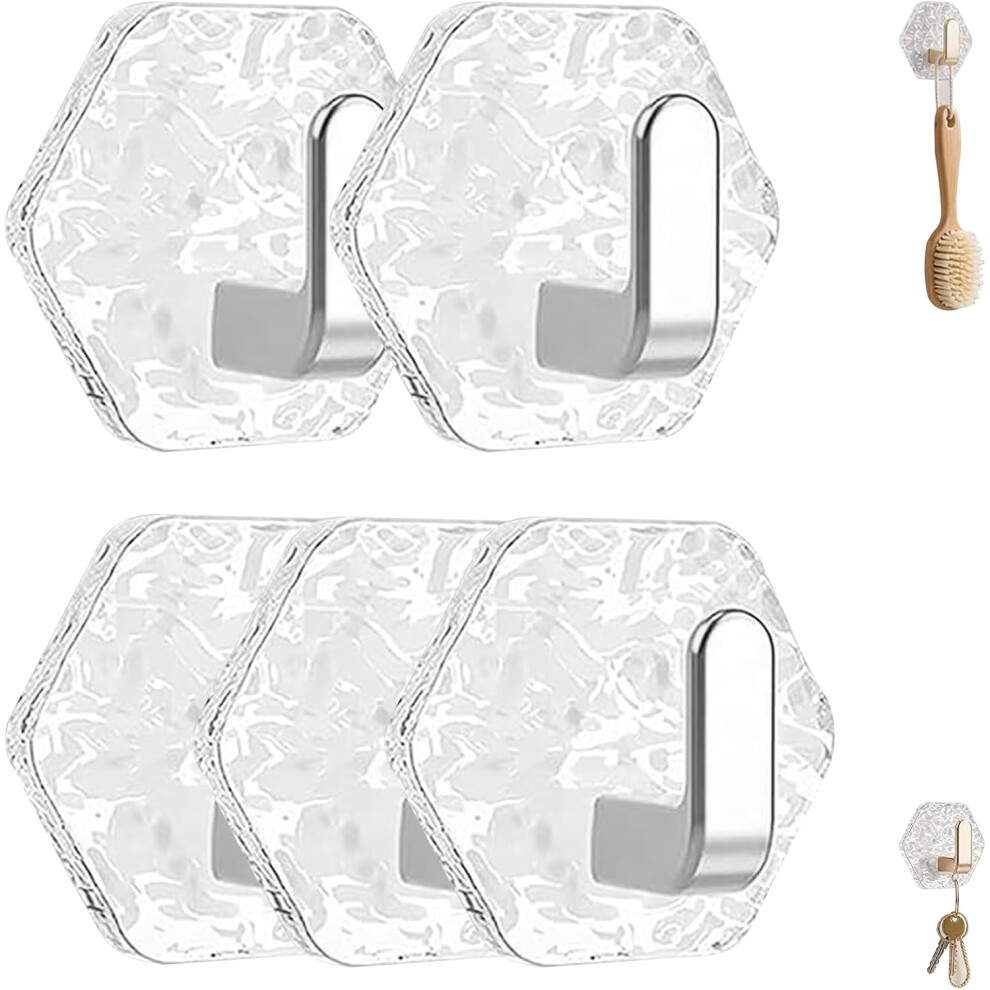 (Silver-5Pcs, -) Water Ripple Hexagonal Self Adhesive Hooks, Gold 5Pcs 5437706549383