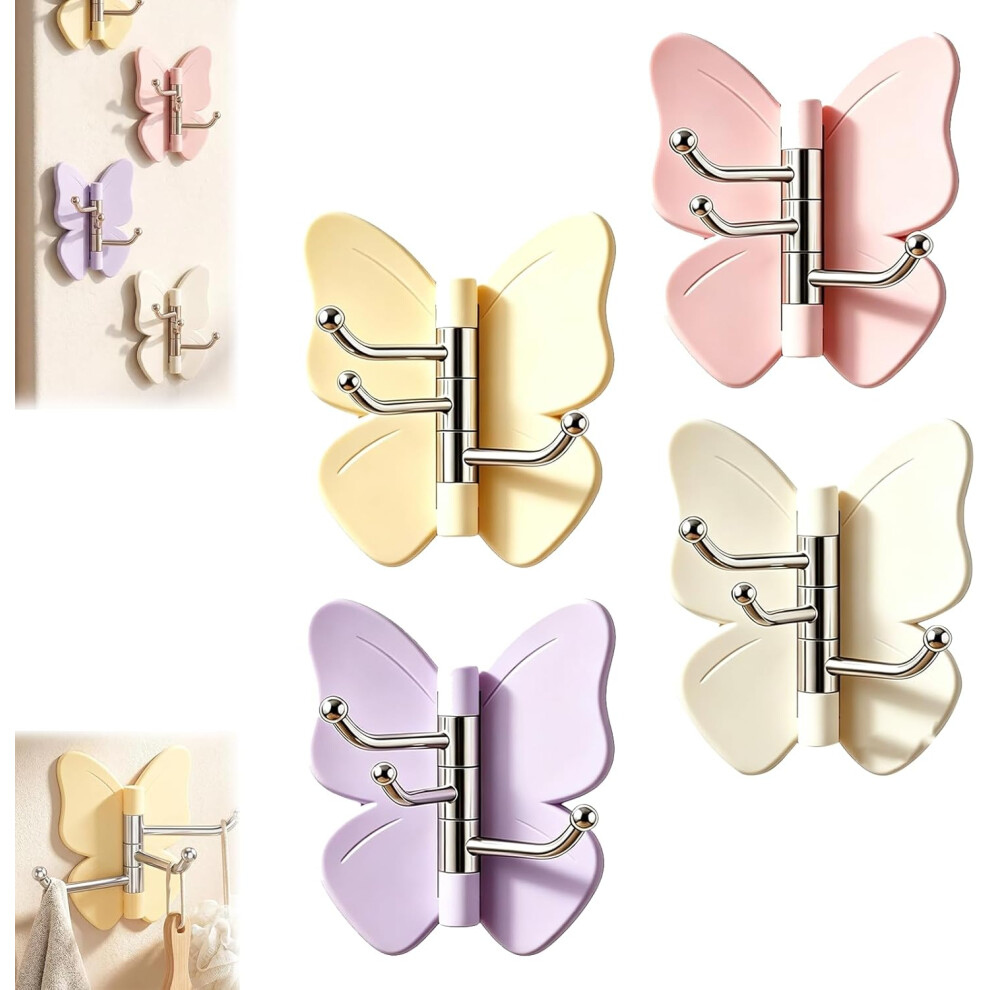 (4 Pack, -) 4 Pack Rotating Butterfly Adhesive Wall Hooks, 270 Swivel 5437706549642