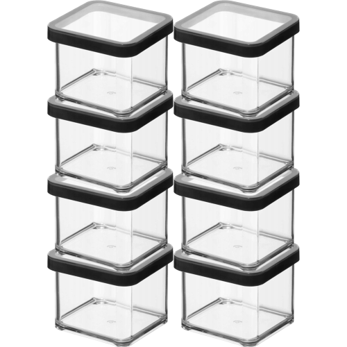 Plastbeholdere til mad, godbidder, foder, firkantede 8x500ml LOFT sort Rotho