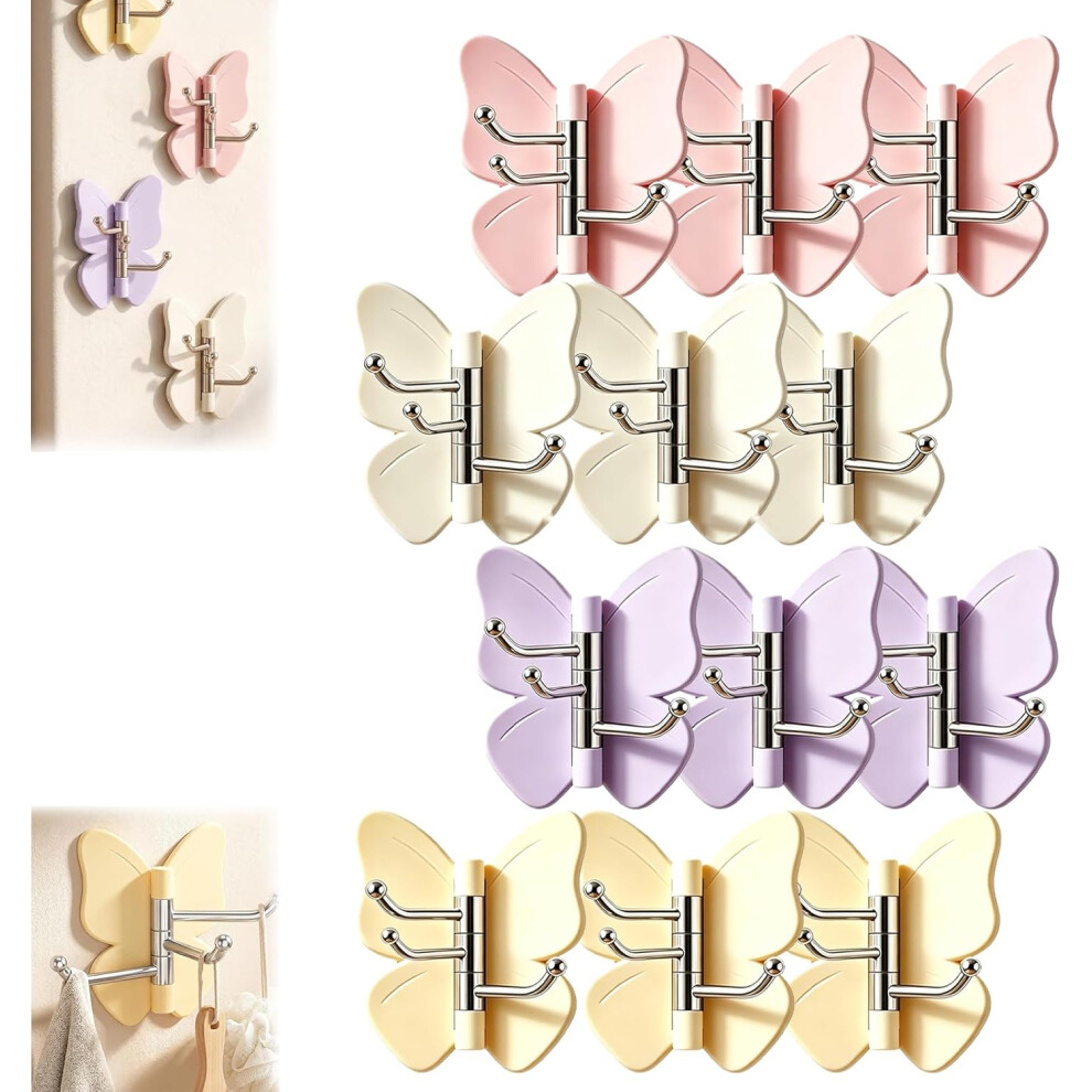 (12 Pack, -) 4 Pack Rotating Butterfly Adhesive Wall Hooks, 270 Swivel 5437706549635