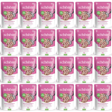 Nassfutter für Katzen SCHESIR Adult Thunfisch mit Huhn und Schinken 24 x 85 g
