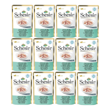 SCHESIR Pâtée pour chat au thon et à la dorade, sachet individuel, 24 sachets de 50 g