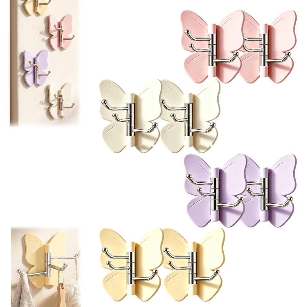 (8 Pack, -) 4 Pack Rotating Butterfly Adhesive Wall Hooks, 270 Swivel 5437706549659