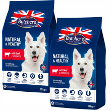 BUTCHER'S Natural&Healthy med oksekød - tørfoder til hunde - 2x10kg