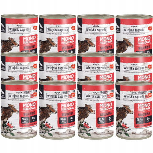 Wiejska Zagroda Monoprotein vådfoder til hunde med oksekød 12x400g