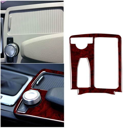 For   W204 2007-2013 W212 2010-2012 Red Wood Grain Gear Shift Panel Trim 1
