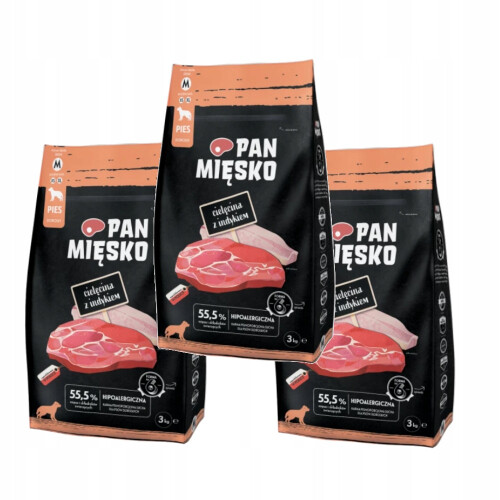 Pan Mięsko Hundefoder kalvekød med kalkunchips M 3x3kg