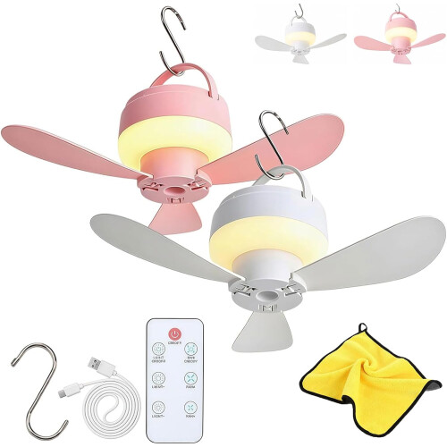 (W+P, -) Oplaadbare Hangende Ventilatorlamp - 2 Stuks, Roze