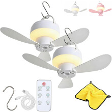 (White 2Pcs, -) Oplaadbare Hangende Ventilatorlamp - 2 Stuks, Roze