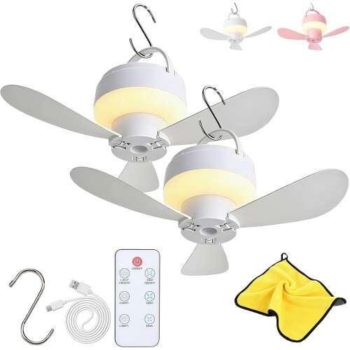 (White 2Pcs, -) Oplaadbare Hangende Ventilatorlamp - 2 Stuks, Roze