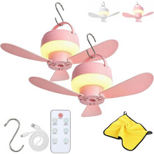 (Pink 2Pcs, -) Oplaadbare Hangende Ventilatorlamp - 2 Stuks, Roze