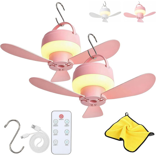 (Pink 2Pcs, -) Oplaadbare Hangende Ventilatorlamp - 2 Stuks, Roze