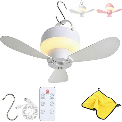 (White, -) Oplaadbare Hangende Ventilatorlamp - 2 Stuks, Roze