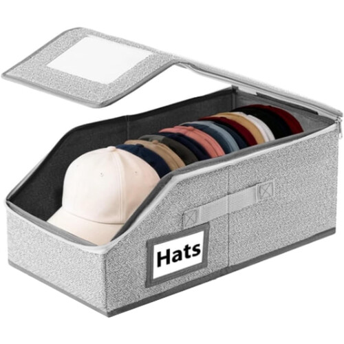 (1PC, -) Foldable Hat Storage Box, Stackable Cap Organizer with Window Lid